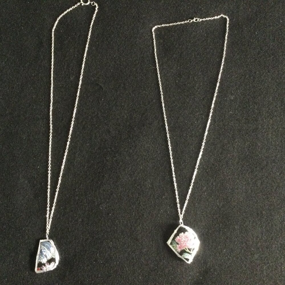 Two handmade broken vintage Chinese porcelain necklace